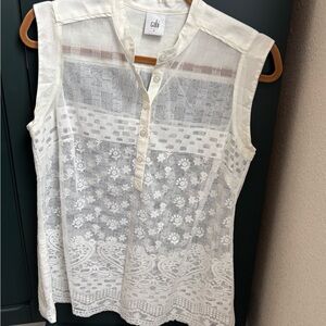 CAbi White Lace Sleeveless Top “Prudence Top”